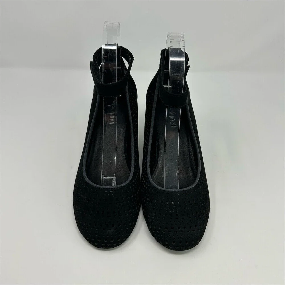 Jeffrey Campbell Cirque Black Perforated Leather Wedge Ankle Strap Size 8